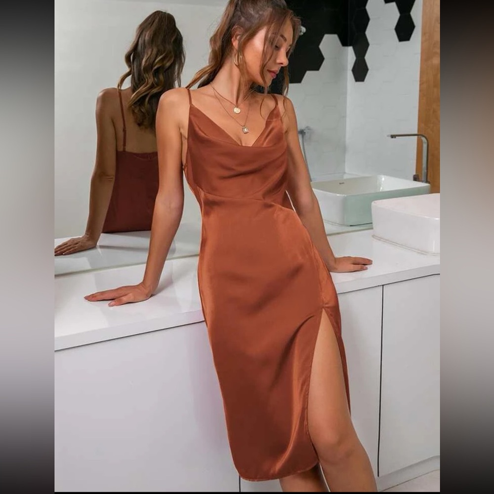 Burnt orange midi dress neverworn size large